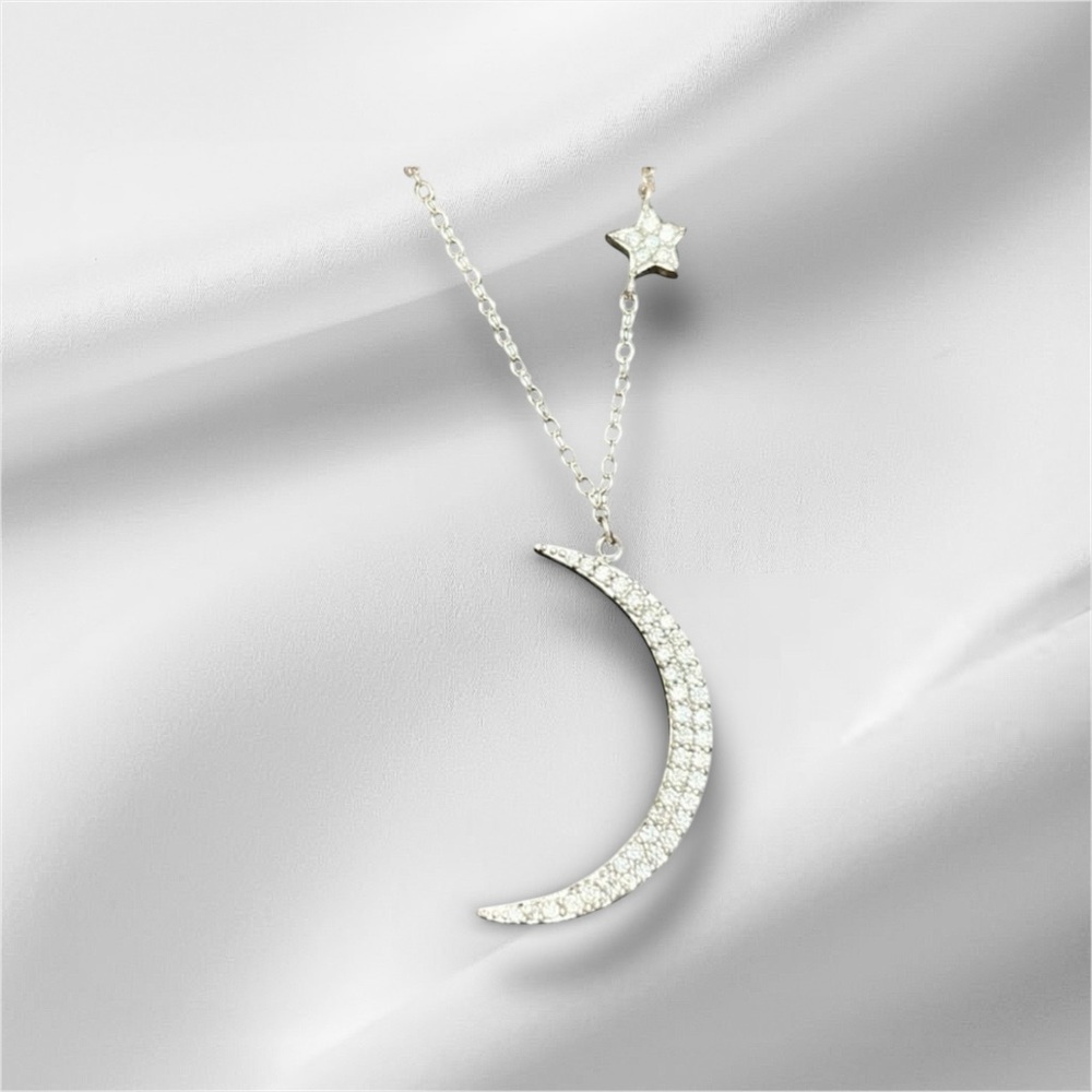 Sterling Silver and CZ Moon and Star Necklace 🌙 ⭐️